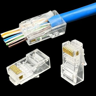  Rj45 Cat6 ขั้วต่อผ่าน / ปลั๊ก UTP สําหรับสายไฟมาตรฐานของแข็ง / ขั้วต่อสายเคเบิลอีเธอร์เน็ต 8P8C ชุบทอง / ขั้วต่ออะแดปเตอร์ปลั๊กโมดูลาร์ RJ45 /