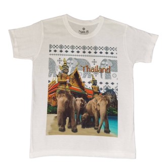 เสื้อยืดผ้าฝ้าย 2023 เสื้อยืดราคาถูก สีขาวคอกลมลายช้างไทย elephant Thailand (Unisex)