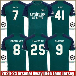 Qy 2023-2024 เสื้อยืด แขนสั้น พิมพ์ลาย Arsenal Third Away Jersey UEFA Rice Degaard Havertz Saka Jesus พลัสไซซ์