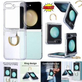 สําหรับ Samsung Galaxy Z Flip 5 เคสใส กันกระแทก แบบบาง พร้อมแหวนขาตั้ง