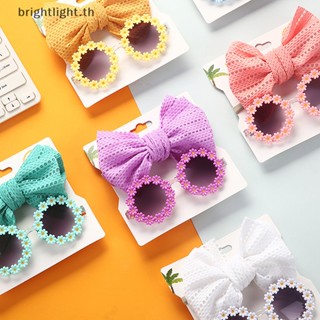 [Brightlight] แว่นกันแดด ทรงกลม ลายดอกไม้ พร้อมที่คาดผม ผ้าไนล่อน ยืดหยุ่น สไตล์โบฮีเมียน สําหรับเด็ก 2 ชิ้น ต่อชุด [TH]