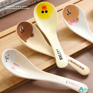 Line Friends สีเหลืองเซรามิคช้อนซุป Home บนโต๊ะอาหารอุปกรณ์เสริมแบบพกพารีไซเคิล TH1