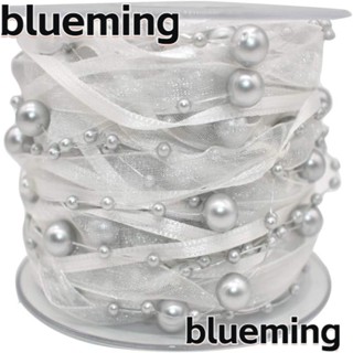 Blueming2 ริบบิ้นลูกปัดชีฟอง ริบบิ้นลูกไม้ มุกประดิษฐ์ สีเงิน โพลีเอสเตอร์ แฮนด์เมด DIY สําหรับตกแต่งต้นคริสต์มาส 10 ม. 11 หลา