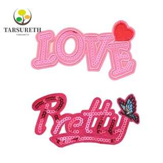 Tarsureth แผ่นแพทช์ปักเลื่อม ลายตัวอักษร "LOVE" 5.5x3 นิ้ว สีแดงกุหลาบ สําหรับเย็บติดหมวก 10 ชิ้น