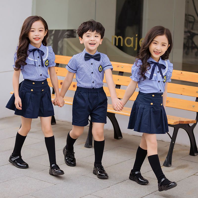 ชุดยูนิฟอร์มนักเรียนประถม แขนสั้น สไตล์อังกฤษ แฟชั่นฤดูร้อน สําหรับเด็กอนุบาล