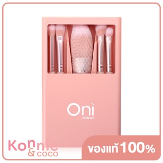 Oni Macaron Portable Makeup Brush Set With Mirror 5pcs #Sakura Pink เซทแปรงแต่งหน้าสีชมพูซากุระ 5 ชิ้น มีกระจกในตัว.