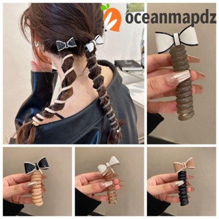 Oceanmapdz ยางรัดผม แบบยืดหยุ่น ประดับโบว์มุก สไตล์เกาหลี สําหรับผู้หญิง