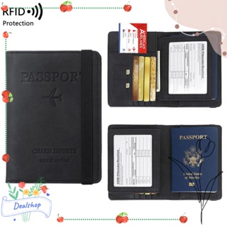 Dealshop RFID ปกหนังสือเดินทาง มัลติฟังก์ชั่น หนัง กันขโมย แปรงเอกสาร กระเป๋าเก็บ