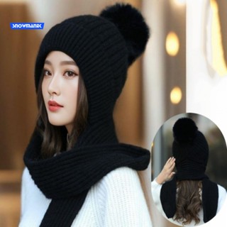 Snowmanek หมวกผ้าพันคอ ผ้าถัก ป้องกันคอ เหมาะกับหน้าหนาว สําหรับผู้หญิง
