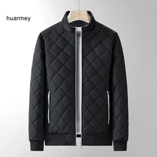 Huarmey เสื้อแจ็กเก็ต ผ้าฟลีซ บุซับใน สีพื้น คอตั้ง บุฟองน้ํา ลายนูน ให้ความอบอุ่น แฟชั่นฤดูหนาว สําหรับผู้ชาย