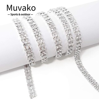 Muvako สายโซ่คริสตัล พลอยเทียม 3 มม. สีเงิน 2 แถว 10 หลา สําหรับตกแต่งเสื้อผ้า งานฝีมือ DIY