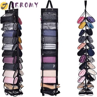 Jeromy กระเป๋าจัดเก็บเสื้อผ้า เลกกิ้งโยคะ แบบใส สองด้าน 24 ช่อง สีเทา สีม่วง พร้อมที่แขวน 24 ม้วน