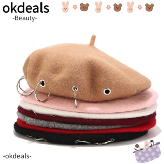 Okdeals หมวกเบเร่ต์เหล็ก แฟชั่นฤดูหนาว สไตล์ฮาราจูกุ