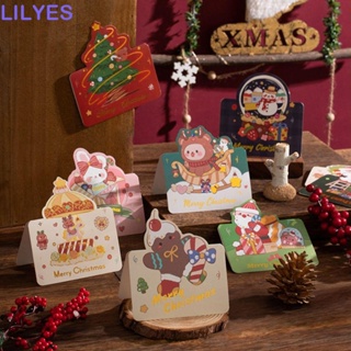 Lilyes การ์ดอวยพร กระดาษเปล่า ลายการ์ตูน Merry Christmas Thank You ของขวัญเทศกาล 10 ชิ้น