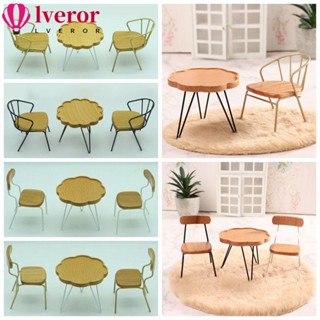 Lveror เก้าอี้โต๊ะไม้จิ๋ว สเกล 1/12 สีขาว ทอง ดํา สําหรับตกแต่งบ้านตุ๊กตา พร็อพถ่ายรูป