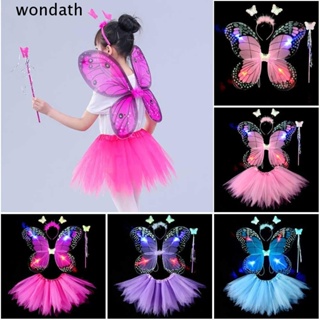 Wonda ชุดปีกผีเสื้อ เจ้าหญิง 2-8 ปี LED พร็อพเครื่องแต่งกายเด็ก ที่คาดผมกระพริบน่ารัก LED นางฟ้า เครื่องแต่งกายชุดปาร์ตี้