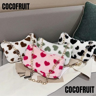 Cocofruit กระเป๋าถือ กระเป๋าสะพายไหล่ ทรงคลัทช์ แต่งขนเฟอร์ ขนาดเล็ก