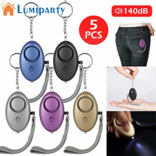 Lumiparty พวงกุญแจสัญญาณเตือนฉุกเฉิน 140db พร้อมไฟ Led แบบพกพา สุ่มสี 5 ชิ้น