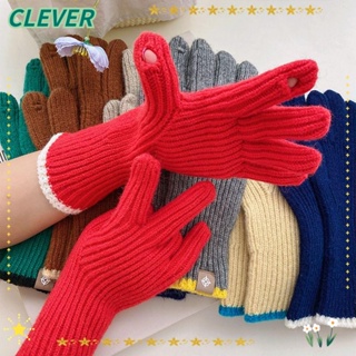 Clever ถุงมือผ้าขนสัตว์ถัก แฟชั่นฤดูใบไม้ร่วง ฤดูหนาว