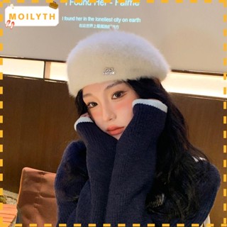 Moilyth หมวกเบเร่ต์ ขนกระต่ายเทียม แบบหนา กันลม ให้ความอบอุ่น สีพื้น แฟชั่นฤดูหนาว สําหรับผู้หญิง