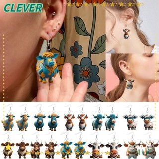 Clever ต่างหูสตั๊ด อะคริลิค รูปการ์ตูนวัว น้ําหนักเบา เครื่องประดับ สําหรับเด็กผู้หญิง งานเทศกาล