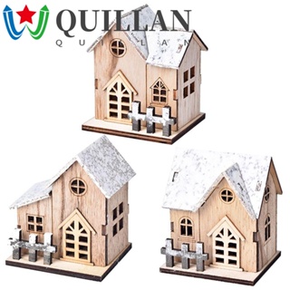 Quillan บ้านไม้ DIY งานฝีมือ ของขวัญคริสต์มาส สําหรับบ้าน ไฟ LED กระท่อม ตกแต่งคริสต์มาส