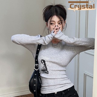 Crystal เสื้อครอป เสื้อแฟชั่นผู้หญิง สีพื้น สําหรับผู้หญิง ใส่ไปคลับ ปาร์ตี้ 2023 NEW A29J2DZ