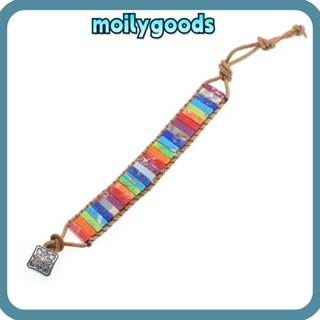 Moilyhd สร้อยข้อมือถักมือ, เครื่องประดับที่มีสีสัน สร้อยข้อมือลูกปัด, หนัง แฮนด์เมด หลายชั้น หินที่มีสีสัน ทั้งหมด