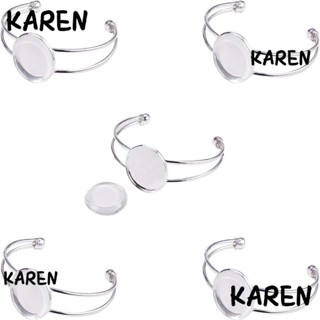 Karen กําไลข้อมือเปล่า ทรงกลม สีเงิน ปรับได้ 25 มม. 10 ชิ้น