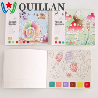 Quillan สมุดระบายสี พร้อมสี และแปรง แบบพกพา 20 หน้า DIY ของเล่น Gouache ชุดศิลปะ ชุดเครื่องมือศิลปิน อุปกรณ์วาดภาพ กระดาษสีน้ํา