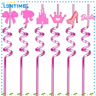 Lontime หลอดดูดน้ําพลาสติกใส สีชมพู ใช้ซ้ําได้ สําหรับตุ๊กตาบาร์บี้