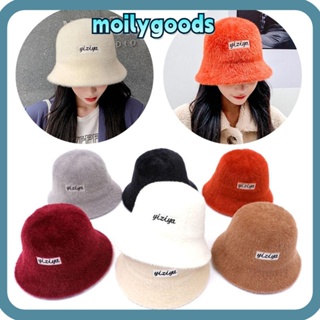 Moilyhd หมวกบักเก็ต ผ้ากํามะหยี่ขนนิ่ม แบบหนา ให้ความอบอุ่น ป้องกันหู สไตล์ชาวประมง แฟชั่นสําหรับผู้หญิง