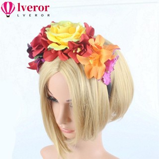 Lveror ที่คาดผม ผ้าโพลีเอสเตอร์ ลายดอกเบญจมาศ ดอกกุหลาบสีแดง สีดํา สําหรับปาร์ตี้ฮาโลวีน