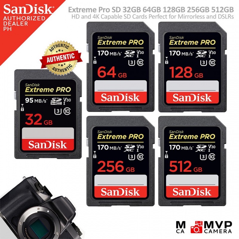 การ์ด SD Extreme Pro 32GB 64GB 128GB 256GB 512GB สําหรับกล้อง