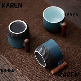 Karen แก้วมักเซรามิก ด้ามจับไม้ ไล่โทนสี สําหรับกรองชา กาแฟ