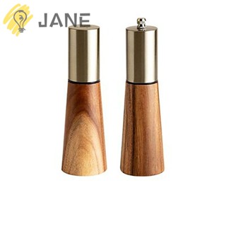 Jane เครื่องบดพริกไทย สเตนเลส ไม้ ขนาด 7.1*2.4 นิ้ว 7.28*2.4 นิ้ว สีทอง สําหรับร้านอาหาร 1 2 ชิ้น