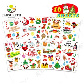 Tarsureth สติกเกอร์ กันน้ํา ลายซานตาคลอส สโนว์แมน สําหรับตกแต่ง 16 แผ่น