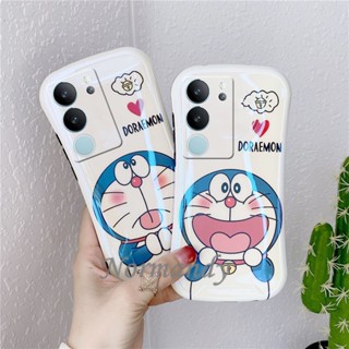 พร้อมส่ง เคสโทรศัพท์มือถือ กันกระแทก ลายการ์ตูนโดราเอมอนน่ารัก พร้อมขาตั้งพับได้ สําหรับ VIVO V29 V27 V25 Pro Y76 X90 X80 Pro 5G 2023