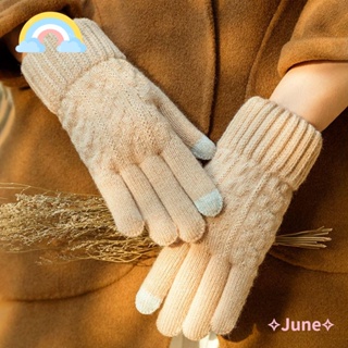 June ถุงมือขับรถ ขี่จักรยาน ถุงมือถัก กันความเย็น ให้ความอบอุ่น หน้าจอสัมผัส แฟชั่น ถุงมือสั้น กันลม สําหรับผู้หญิง