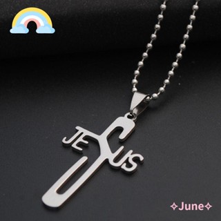 June สร้อยคอสเตนเลส จี้สัญลักษณ์คริสเตียน สีเงิน แฟชั่น