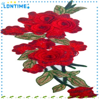 Lontime แผ่นแพทช์ ปักลายดอกไม้ ดอกกุหลาบ สีแดง ขนาดใหญ่ 11.8 นิ้ว สําหรับเย็บผ้า DIY 6 ชิ้น