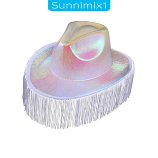 [Sunnimix1] หมวกคาวบอย แต่งพู่โฮโลแกรม สไตล์ตะวันตก สําหรับผู้ใหญ่