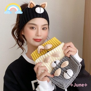 June ที่คาดผม ผ้าโพกหัว หูหมี ถักนิตติ้ง แฮนด์เมด แฟชั่น สําหรับผู้หญิง