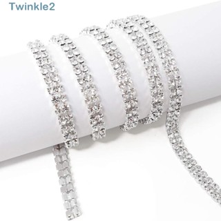 Twinkle สายโซ่คริสตัล พลอยเทียม 3 มม. 2 แถว สีเงิน 10 หลา สําหรับตกแต่งงานแต่งงาน เจ้าสาว DIY