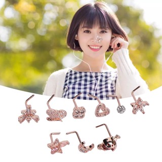 Fun IN 9pcs L รูปจมูก Studs ผู้หญิงแฟชั่นสแตนเลสสตีล Zirconia Nose เครื่องประดับอุปกรณ์เสริม