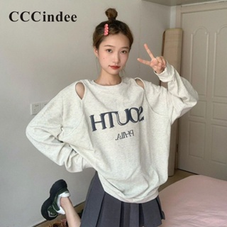 Cccindee ใหม่ เสื้อกันหนาวลําลอง แขนยาว คอกลม พิมพ์ลายตัวอักษร ทรงหลวม แฟชั่นสําหรับสตรี 2023