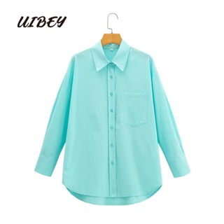 Uibey เสื้อเชิ้ตแขนยาว คอปก ทรงหลวม แฟชั่น 1575