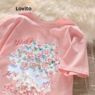 Lovito เสื้อยืดลําลอง ลายดอกไม้ สําหรับผู้หญิง LNE17040 (สีชมพู)