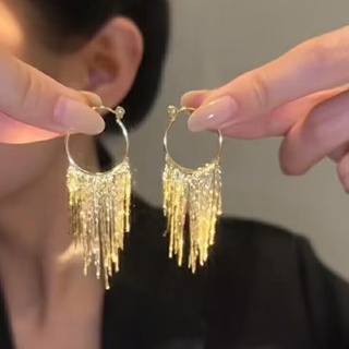 Circle long tassel earring female round face shows thin temperament high-level minority design new earrings