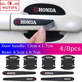 Honda 8 ชิ้น ต่อชุด สติกเกอร์คาร์บอนไฟเบอร์ ป้องกันรอยขีดข่วน สําหรับติดมือจับประตูรถยนต์ civic 11th gen fd fc eg fk HRV Jazz City Mugen Fit Vezel Accord BRV WRV Stream